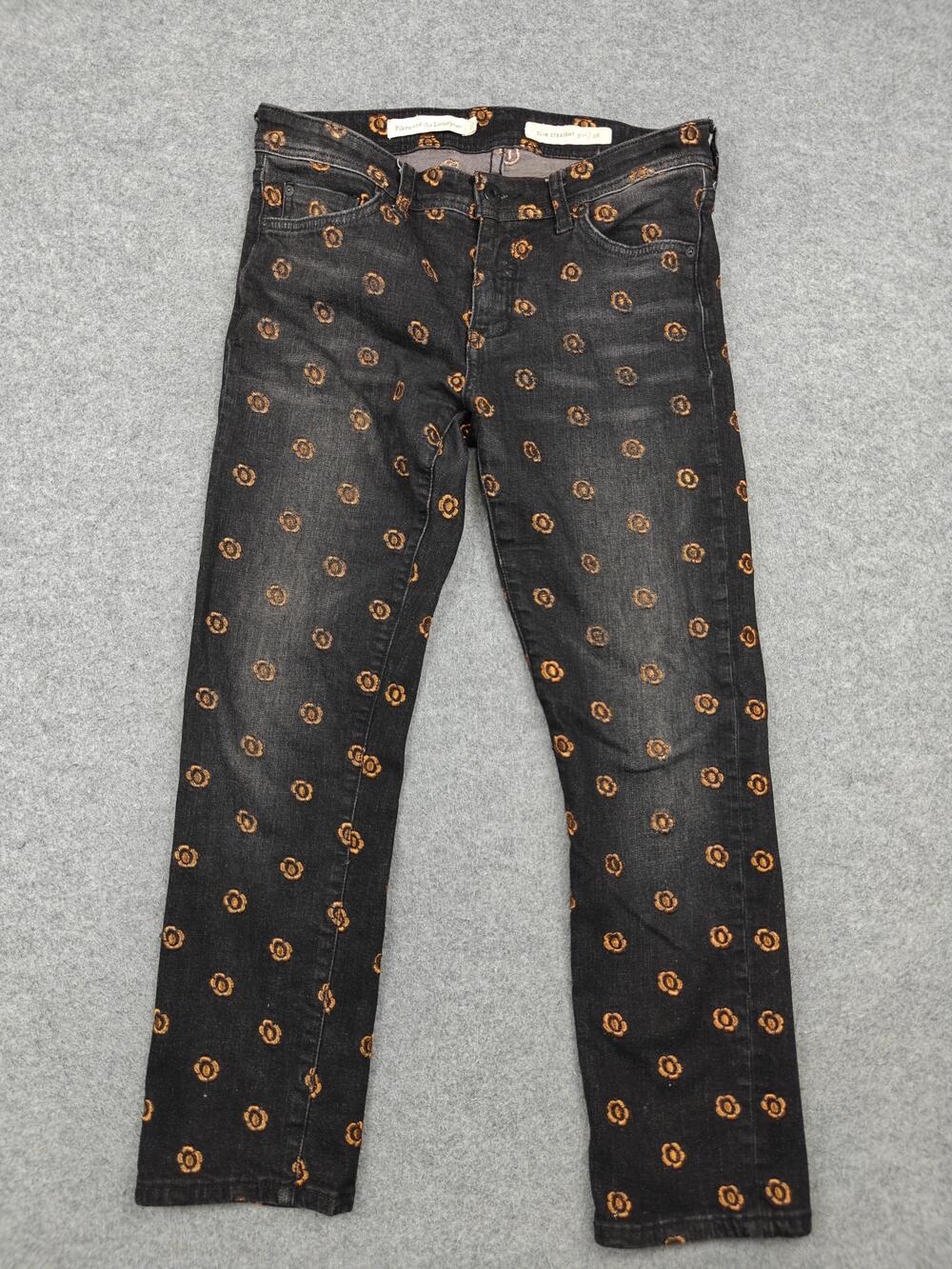 Pilcro And The Letterpress Jeans Womens 28 Black Slim Straight Embroidered